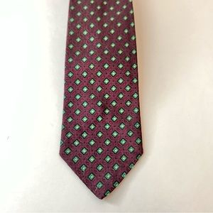 YvesSaintLaurent Men’s Red Geometric 100% Silk Neck Tie with Green